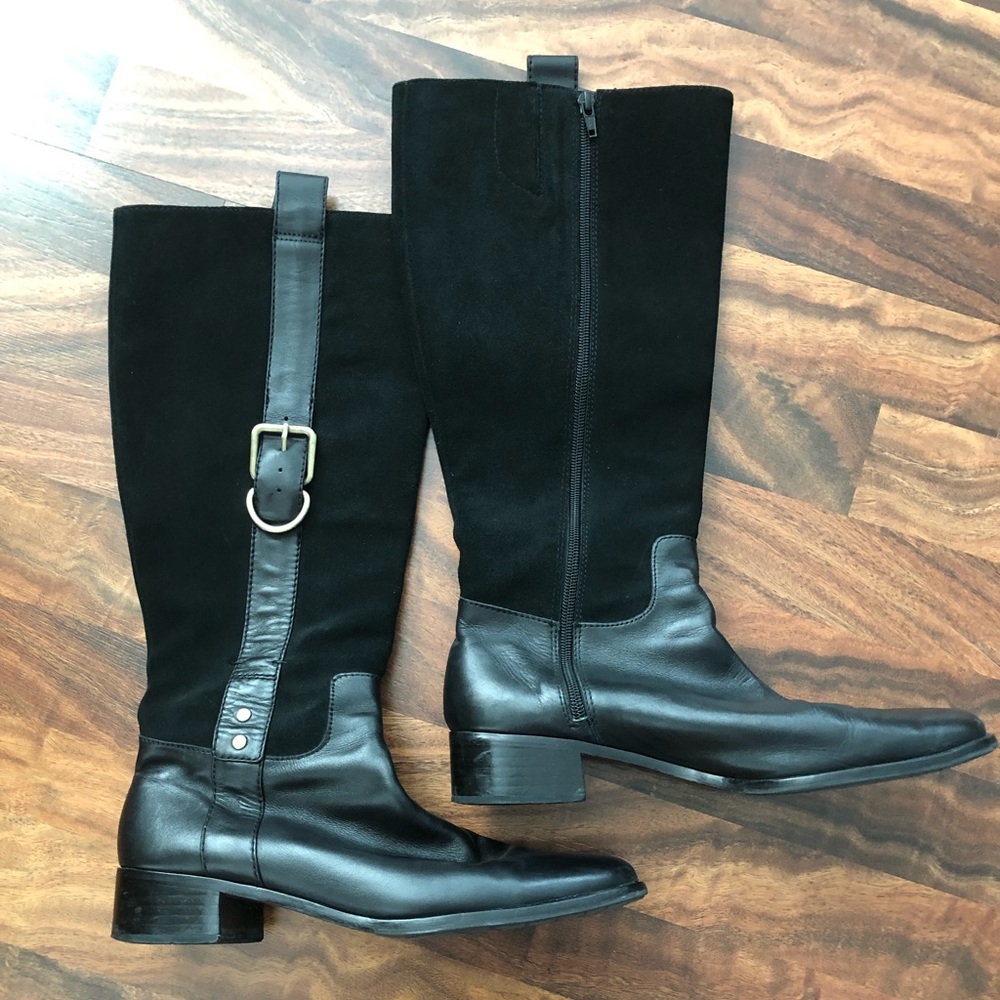 Land’s End tall suede & leather boots with zipper & buckle.